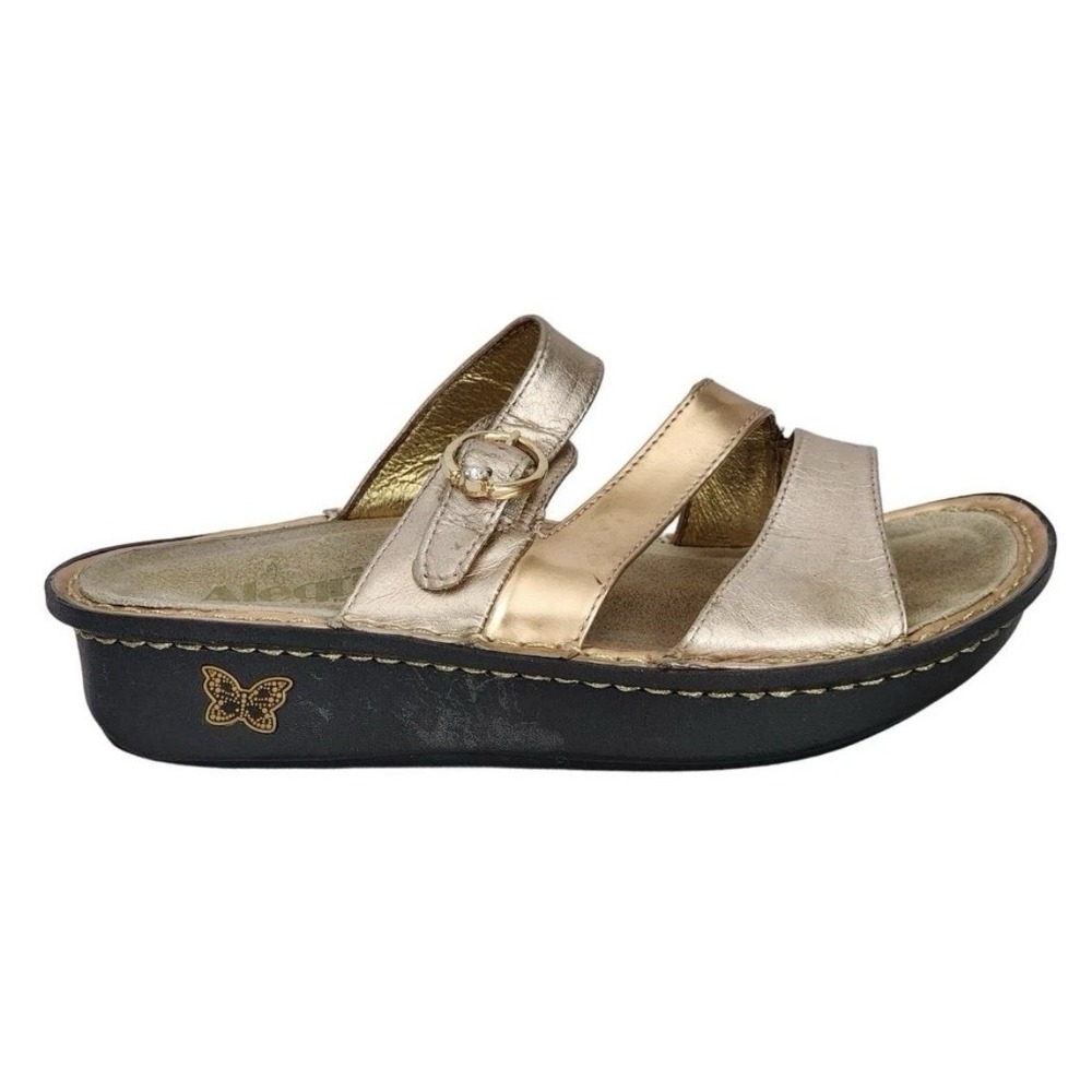 ALEGRIA Colette Rose Gold Mirror Metallic Leather Wedge Slide Sandals Size 42 11